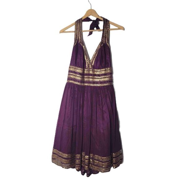 ADRIANNA PAPELL EVENING ESSENTIALS Maroon Embellished Halter Dress Petite 12 - Picture 1 of 8